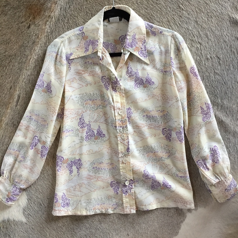 Vintage print Western Button Down Blouse